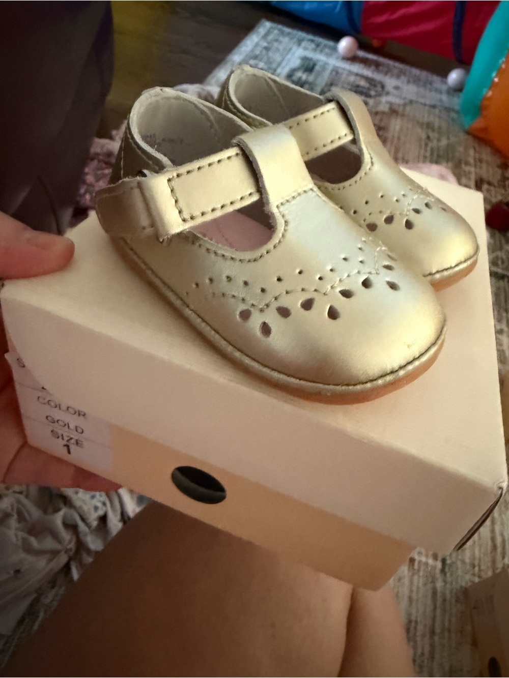 Angels Gold Mary Jane Baby Shoes with Decorative Perforation
